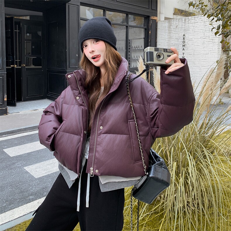 2025新款PU皮短款撞色新标90%白鸭绒羽绒服1D066-P355-K455,女装羽绒服,1D066-1