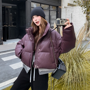 2025新款PU皮短款撞色新标90%白鸭绒羽绒服1D066-P355-K455图片