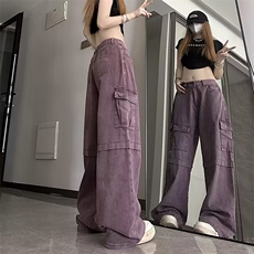 美式复古紫色工装牛仔裤男女大码时尚潮流裤，男装牛仔裤，四季星座218-1