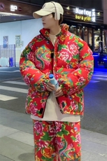 H203情侣东北大花风民族风特色牡丹大花棉袄加绒裤套装男女，男装棉衣，星座115A(原星座507）