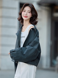 松弛感宽松休闲立领短外套女2025秋季新款百搭小个子洋气夹克上衣图片