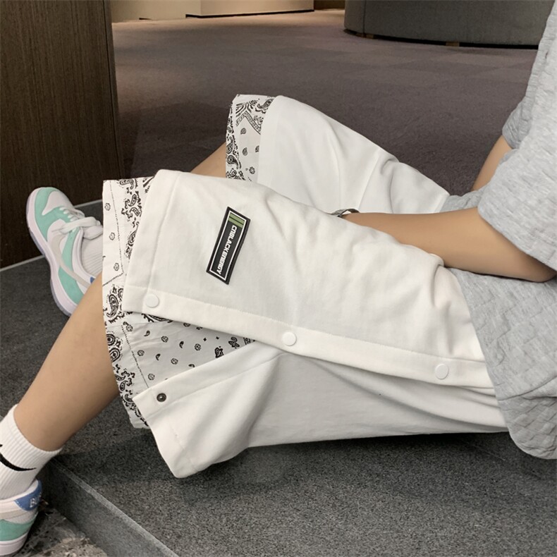 腰果花假两件排扣五分休闲运动短裤男潮流夏季宽松篮球裤D874-P28,男装休闲裤,星座1008