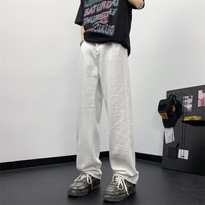 美式复古夏季纯色牛仔裤薄款潮牌新款宽松直筒休闲裤图片