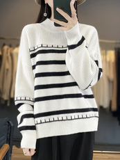 2025年秋季新款七针加厚撞色针织上衣休闲时尚通勤，女装针织衫/毛衣，奢优羊绒