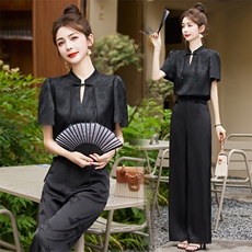 民国风复古小清新两件套装2025年新款夏季新中式缎面旗袍套装女，女装汉服/婚纱/旗袍/礼服，然然