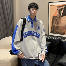 港风POLO领卫衣男情侣有中性风大码休闲套头外套男C7720P55控88，男装卫衣，星座226-1