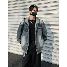 美式复古水洗做旧解析拉链连帽牛仔外套男宽松痞帅夹克JK1177-P88，男装工装外套，星座1103-3