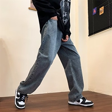 高街水洗宽松直筒牛仔裤秋季潮流拖地裤男女ins阔腿裤NK202-P43，男装牛仔裤，星座1008-1