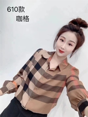 2025百搭时尚简约碎花衬衣领半袖，女装衬衫，思沃羊绒