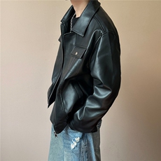 现货短款机车皮衣外套男宽松休闲痞帅皮夹克A351-AP2468-P105，男装夹克，电商A351