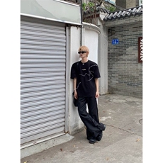 美式时尚休闲高质量重磅夏季手工珠短袖，男装T恤，四季星座505