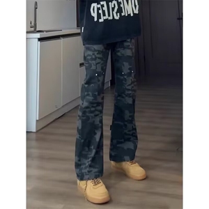 美式复古迷彩裤子男高街潮牌cleanfit伐木工装直筒裤Z24386 P39图片