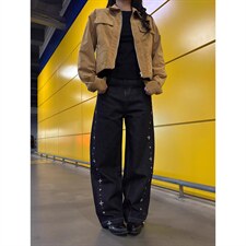 美式复古水洗钉珠直筒牛仔裤男女同款宽松直筒阔腿百搭长裤，男装牛仔裤，星座516A