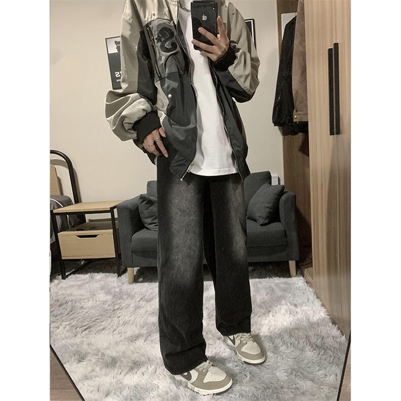 XZ213-NZBZ01-P60控78港风日系复古vibe潮流阔腿拖地牛仔裤男潮,男装牛仔裤,星座213