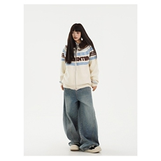 美式慵懒风毛领派克服男女款2026新款秋冬季宽松开衫卫衣情侣外套，女装短外套，星座1210-1