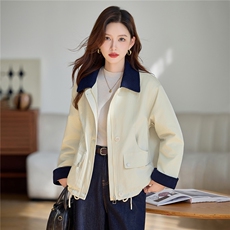 加绒棉服女2025冬季新款小个子短款外套棉袄夹克拼接，女装棉衣/棉服，依万里