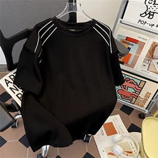 高品质二开240克宽松纯棉美式高街痞帅三杠拉条短袖T恤特P25，男装T恤，电商A486