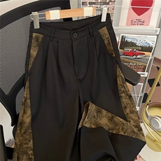 新中式风休闲裤男拼接设计垂感直筒阔腿西裤山本裤子K835-P45，男装西裤，星座1001-1
