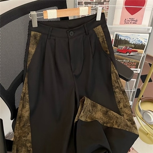 新中式风休闲裤男拼接设计垂感直筒阔腿西裤山本裤子 K835-P45图片