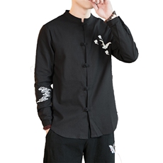 风春装棉麻大码衬衣休闲男装唐装复男仙鹤刺绣衬衫CS508-P55，男装衬衫，钱塘788(原4013)