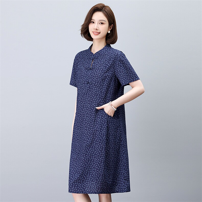 中老年妈妈高贵连衣裙女2025夏季新款大码显瘦遮肚子高端大气裙子,女装连衣裙,依恋蒂丝