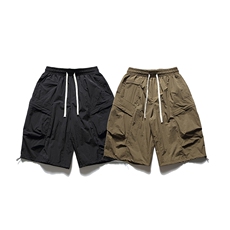 南夏乔装2025夏季新款日系潮流纯色大口袋七分裤复古休闲宽松短裤，男装牛仔裤，电商S006（B521）
