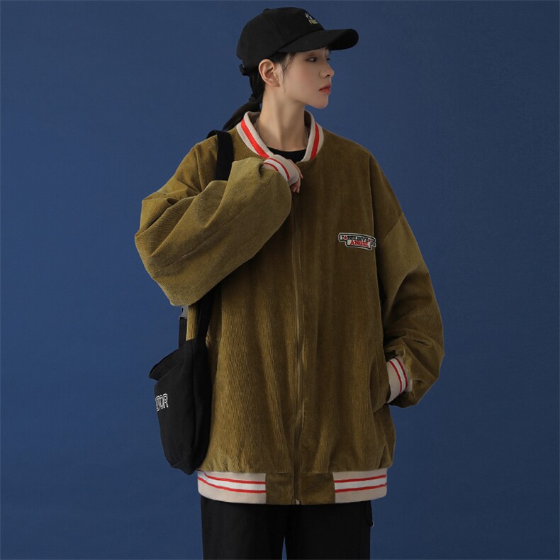 20年秋冬新款贴绣小熊水洗100%棉灯芯绒棒球服DS-B293-A777-P90,男装夹克,电商A306