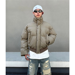 网图25冬季立领PU皮棉服男装短款棉衣外套冬装宽松面包服S526特70图片