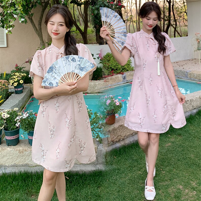 新中式盘扣收腰连衣裙女2025夏季新款气质温婉改良旗袍裙图片