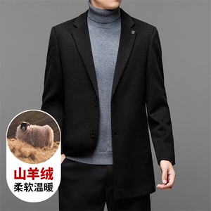 高端中年绵羊毛山羊绒休闲西服大衣男士秋冬中青年山羊绒西装外套图片