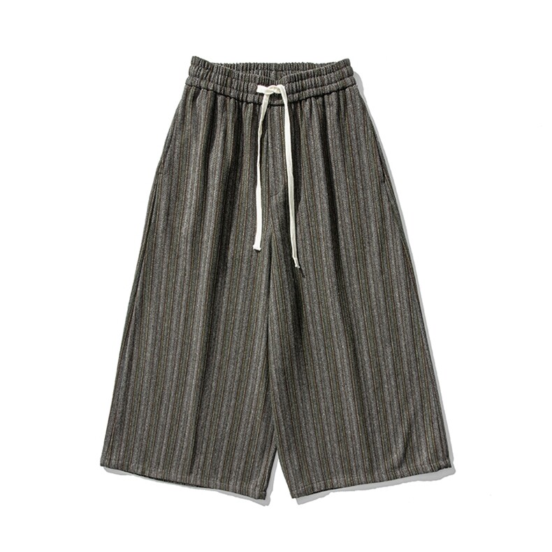 23秋冬大码风加厚毛呢条纹休闲裤日系超宽阔腿裤潮K246/P75,男装休闲裤,钱塘713