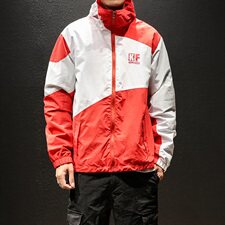 春装构成宽松撞色印花冲锋衣夹克衫潮男女嘻哈连帽外套男JK01/P90，男装夹克，星座608A