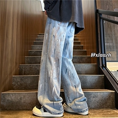 XZ616秋季新款重磅水洗涂鸦泼墨印花牛仔长裤TY1104P65控78，男装休闲裤，星座512A（原616）