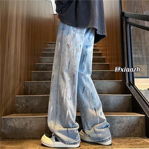 XZ616 秋季新款重磅水洗涂鸦泼墨印花牛仔长裤 TY1104 P65控78图片