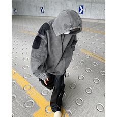 美式复古做旧拼接牛仔连帽外套潮牌街头vintage夹克男JK86222-p75，男装夹克，星座1008