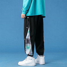 蓝底2024秋冬新款侧开叉拼接束脚运动休闲潮牌裤子2110-P45控69，男装休闲裤，星座914-3