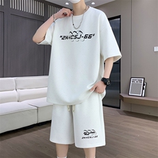 港风套装男宽松菠萝格满天星短袖T恤短裤痞帅套装TZ6628-P50，男装休闲套装，星座310B-3