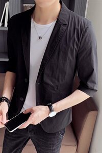 100%聚酯纤维 夏季新款中袖小西装休闲修身五分袖男西服8865图片