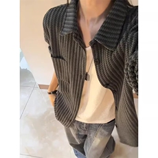 宽松条纹长袖衬衫男女百搭高级感日系打底翻领衬衣休闲潮CSX49，男装T恤，星座516A