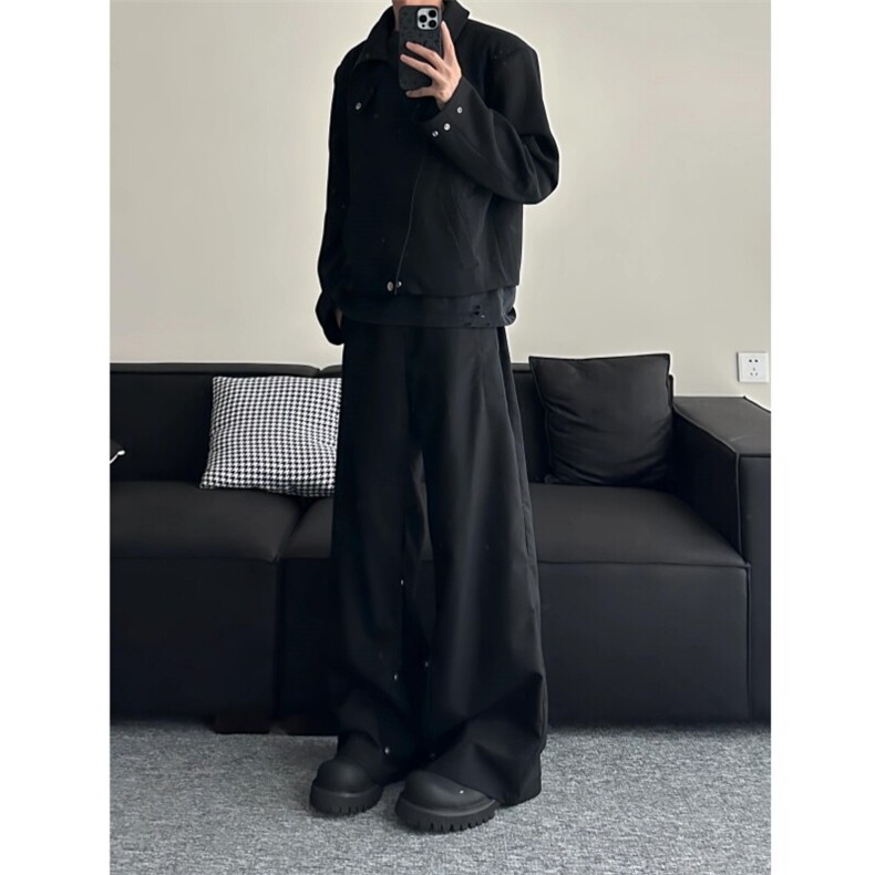 （现货）自制款纽扣斜拉链襟翻领垫肩短款夹克外套男，男装夹克，星座910A