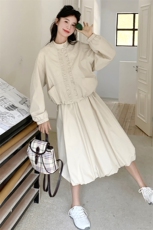 松弛感杏色工装套装裙女春秋2025年新款又a又飒穿搭背心裙两件套，女装套装/套裙，2C115