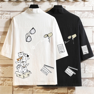 HF59115-P40风汉服男开衫外套七分袖道袍 砖墙挂拍图片
