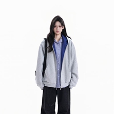 美式复古重磅衬衫假两件卫衣外套女春秋2025新款开春宽松拉链开衫，男装衬衫，星座218-8