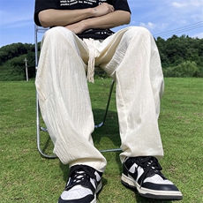 棉麻休闲裤男港风潮流松紧腰个性帅2024夏季ins宽松长裤K4276-P37，男装休闲裤，星座412-3