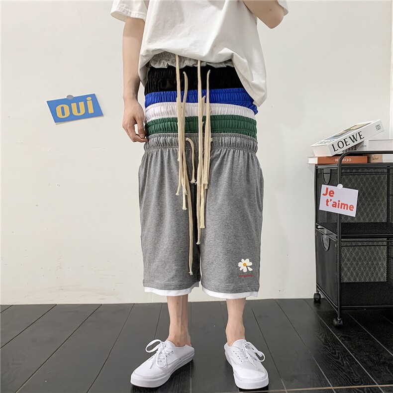 LK32059-P30小雏菊假两件运动短裤男大码五分裤男沙滩裤男港风,男装休闲裤,电商A040A