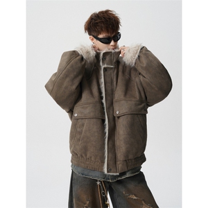 706-LK8232-P118  现货  冬季美式加绒加厚夹棉仿麂皮绒棉服外套图片