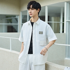 休闲套装男夏季薄款衬衫男士短袖短裤两件套衬衣帅气Y2505-P105，男装休闲套装，电商A355（原A415）