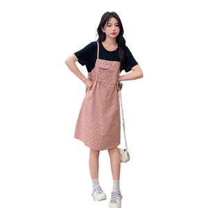韩版俏皮减龄假两件连衣裙女2025夏季新款法式宽松显瘦波点短裙子图片