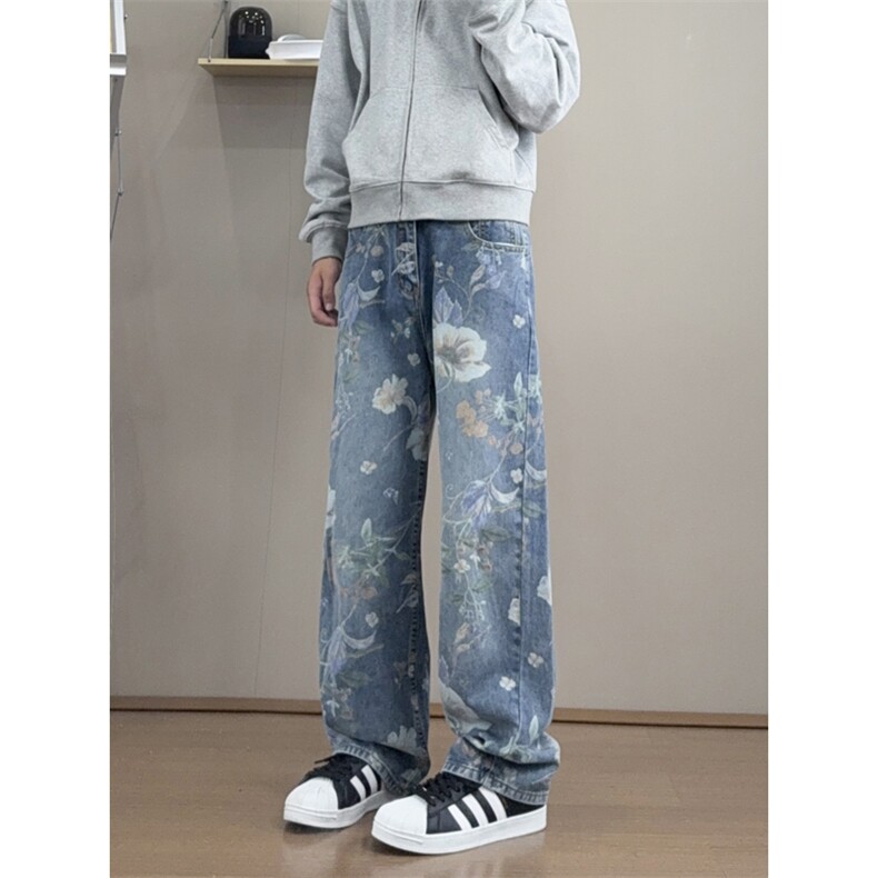 B221 美式ins高街小众印花宽松直筒牛仔裤 LK25430-特P50控88图片