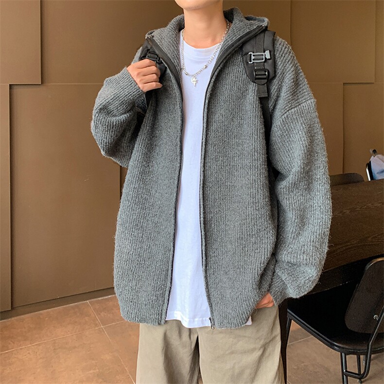新款针织衫开衫毛衣外套秋冬季潮牌宽松慵懒风休闲保暖连帽外套图片
